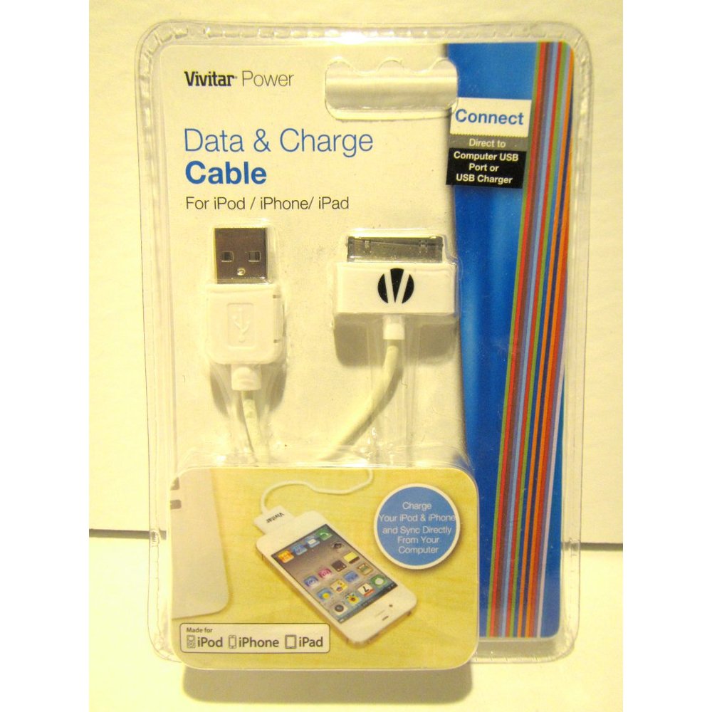 Vivitar Power - USB Sync/Charge Cable - White for iPod iPhone iPad V10188C-IPD